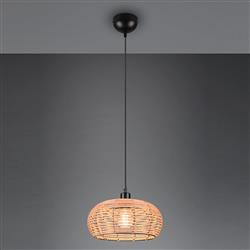 Inga Natural Rattan And Matt Black Single Pendant Fitting 312200136