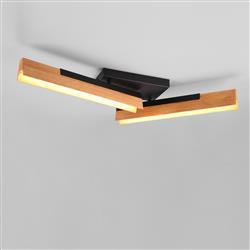 Kerala LED Natural Wood And Matt Black Dual Ceiling Fitting 641610232