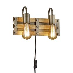 Khan Natural Wood & Antique Nickel Double Wall Light 205570267