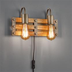 Khan Natural Wood & Antique Nickel Double Wall Light 205570267