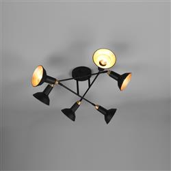 Roxie 6 Light Matt Black And Gold Semi-Flush Ceiling Spotlight 611900632