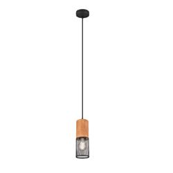 Tosh Natural Wood And Black Single Ceiling Pendant