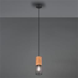 Tosh Natural Wood And Black Single Ceiling Pendant