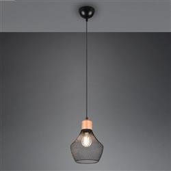 Valeria Small Matt Black Mesh And Wood Pendant Fitting R31281032