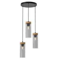 Elica Oak Wood And Black Round Triple Pendant MLP8666