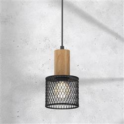 Sobresa Matt Black And Oak Wood Pendant MLP8559