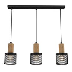 Sobresa Matt Black And Oak Wood Triple Pendant MLP8560