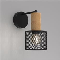 Sobresa Matt Black And Oak Wood Wall Light MLP8558