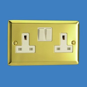 Double Pole Switched 2 Gang Victorian Brass Wall Socket XV5W