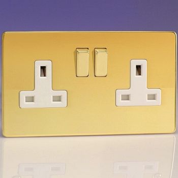 Polished Brass Double Socket with White Inserts XDV5WS