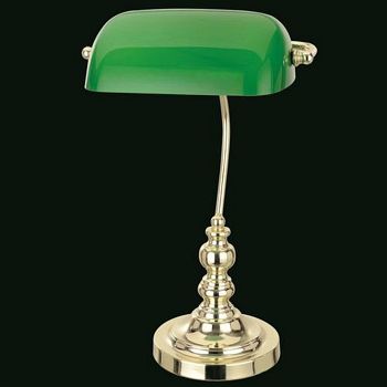 Bankers Brass And Green Tilting Glass Table Lamp