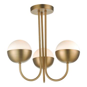 Andre 3 light Aged Brass And Opal Glass Semi-Flush Fitting AND0342