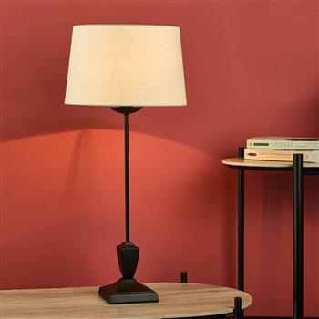 Bessa Matt Black Iron Table Lamp & Grey Drum Shade BES4122+GRI1239