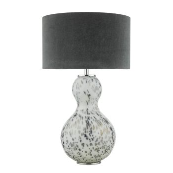 Dascha White Glass Table Lamp & Grey Velvet Shade DAS4255+AKA6539