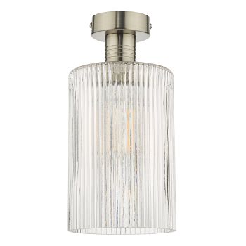 Emerson Semi-Flush Clear Ribbed Glass And Antique Finished Fitting