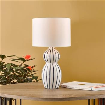 Evie White And Black Striped Table Lamp & Ivory Cotton Shade EVI4223+S1124