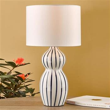 Evie White And Black Striped Table Lamp & Ivory Cotton Shade EVI4223+S1124