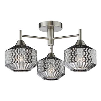 Fabrienne 3 Light Satin Nickel And Smoked Textured Glass Semi-Flush FAB5338