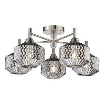 Fabrienne 5 Light Satin Nickel And Smoked Textured Glass Semi-Flush FAB5438