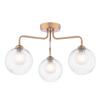 Feya 3 Arm Clear Ribbed Glass Semi Flush Fitting