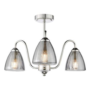 Glynis 3 Light Ribbed Glass Semi Flush Fitting