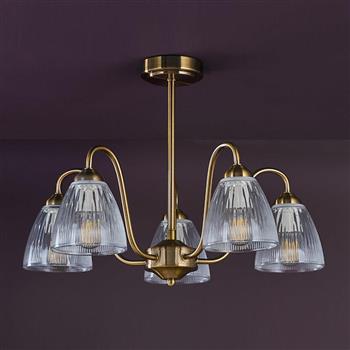 Glynis Clear Ribbed Glass Semi Flush Ceiling Fitting 