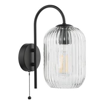 Idra Matt Black And Ribbed Glass Single Wall Light 