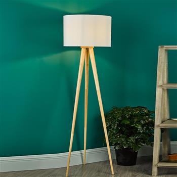 Ivor Natural Wood And White Shade Tripod Floor Lamp IVO4943+PYR182