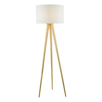 Ivor Natural Wood And White Shade Tripod Floor Lamp IVO4943+PYR182