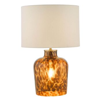 Leandra Tortoiseshell Glass Table Lamp & White Linen Shade LEA4206