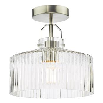 Lenka Satin Nickel And Clear Ribbed Glass Semi Flush Fitting LEN4846