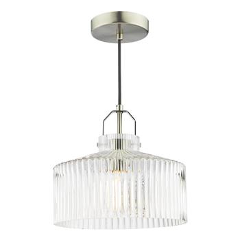 Lenka Satin Nickel And Clear Ribbed Glass Single Pendant LEN0146