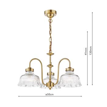 Maude 3 Light Natural Brass And Ribbed Clear Glass Multi-Arm Fitting MAU0342