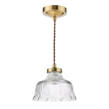 Maude Natural Brass And Clear Ribbed Glass Single Pendant MAU0142