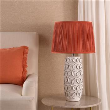 Neus Natural Ceramic And Red Silk Shade Table Lamp NEU4229+ZEE1603