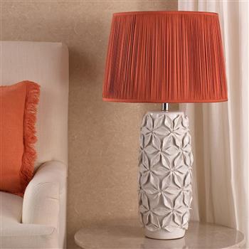 Neus Natural Ceramic And Red Silk Shade Table Lamp NEU4229+ZEE1603