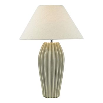 Rosario Grey Ribbed Ceramic Table Lamp & White Linen Shade ROS4239+CLE1633