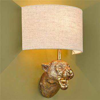 Ruri Gold Leaf Leopard Head Wall Light RUR0735