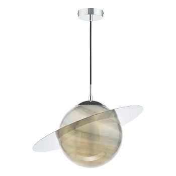 Saturn Planet Marbled Blown Glass And Polished Chrome Pendant SAT0150