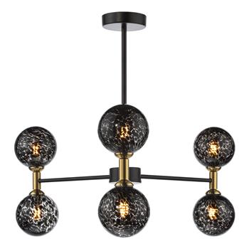 Takara 6 Light Matt Black With Glass Globe Shades Semi Flush