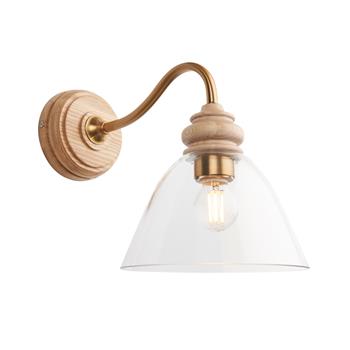 Cotswold Natural Ash Wood And Brushed Aged Brass Plate Wall Light 113371
