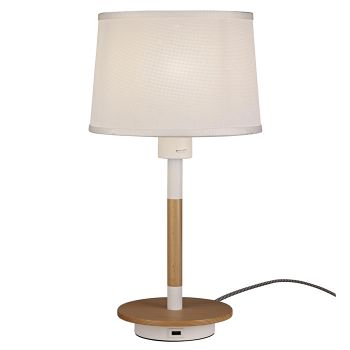 Nordica II USB Table Lamp White/Wood M5464