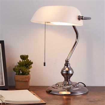 Banker Nickel-Nero And White Satin Glass Table Lamp 901019