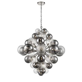 Cassius Large Smoked & Clear Glass Chrome Multi-Arm Pendant FRA526