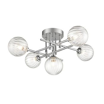 Abstraction Steel Made & Ribbed Glass 5 Light Semi Flush