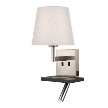 Lonnie LED Tapered Shade & Satin Nickel USB Charger Wall Light 