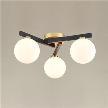 Lunar Matt Black And Aged Brass 3 Light Flush Fitting FL2476-3