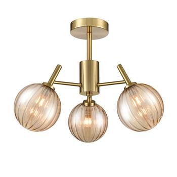 Quasar Aged Brass And Amber Glass 3 Light Semi-Flush FL2475-3