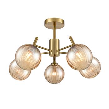 Quasar Aged Brass And Amber Glass 5 Light Semi-Flush FL2475-5