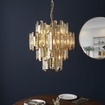 Brunia 12 Light Gold Effect and Crystal Pendant Brunia-GCP-12
